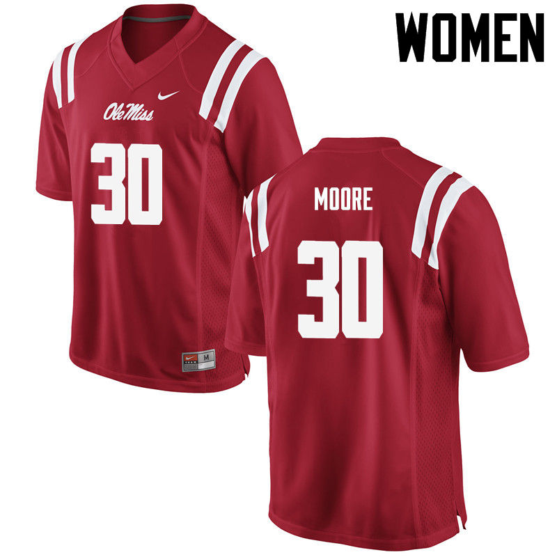 A.J. Moore Ole Miss Rebels NCAA Women's Red #30 Stitched Limited College Football Jersey UBJ6058JP